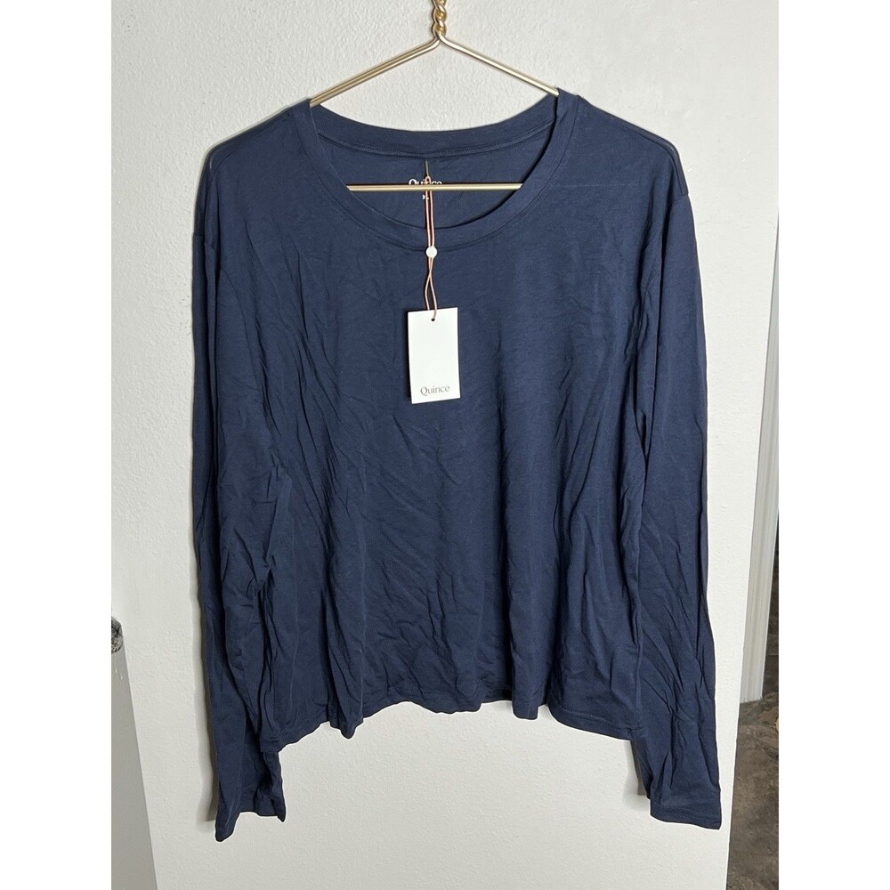 New Quince Cotton Modal Relaxed Long Sleeve Tee in Storm Blue XL